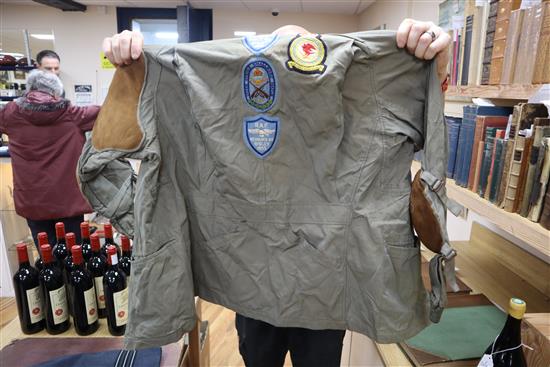 WWII RAF uniforms, flight jacket, goggles, formerly owned by Flight Lieutenant J F Hatton, together with shooting medals
